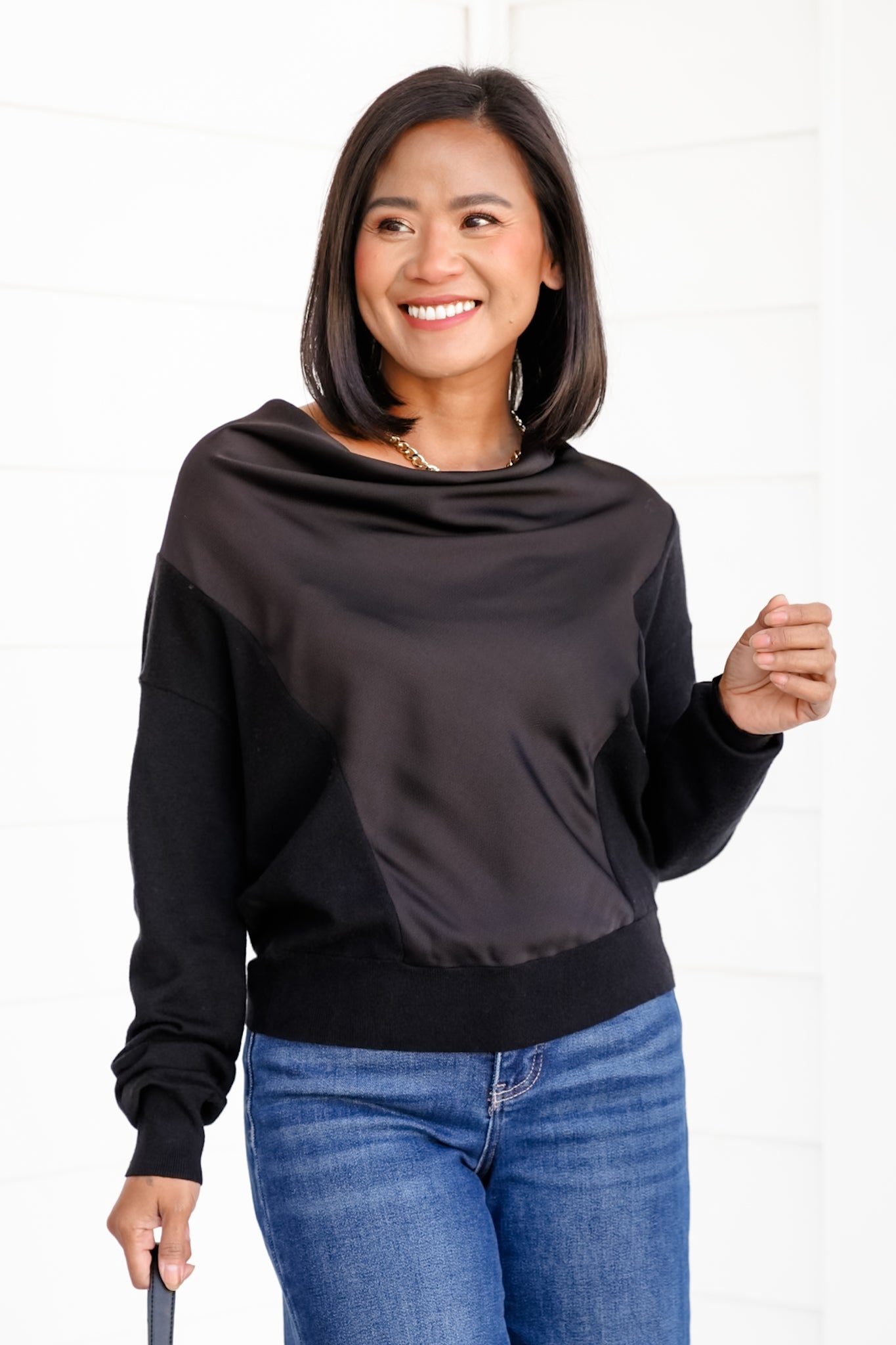 Black Cowl Neck Long Sleeve Top