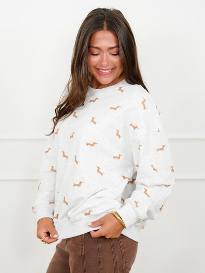 Long Sleeve Dog Print Pull Over Sweatshirt