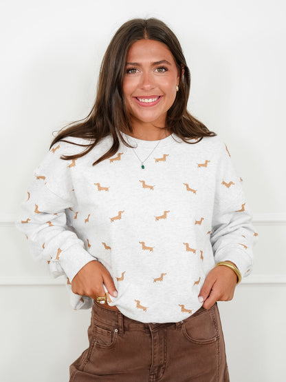 Long Sleeve Dog Print Pull Over Sweatshirt