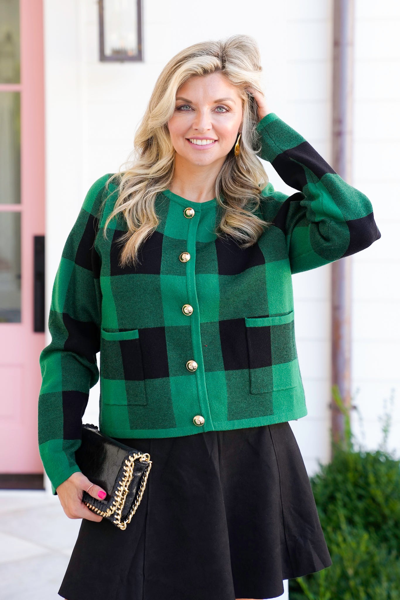Buffalo Plaid Long Sleeve Button Down Cardigan
