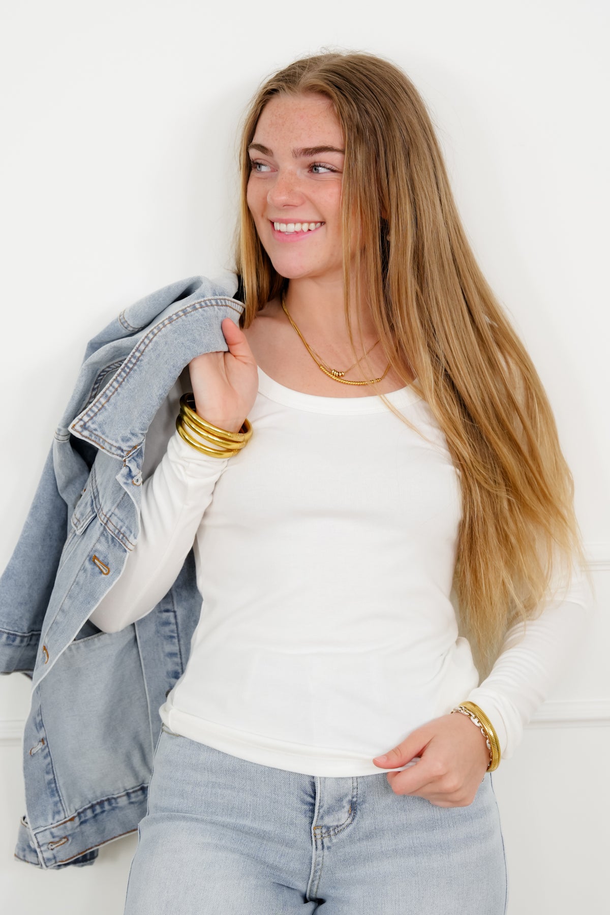 Solid Long Sleeve Scoop Neck Top