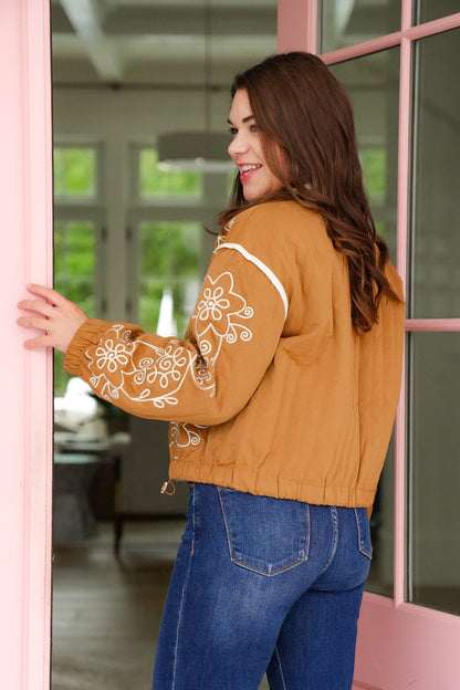 Embroidered Quilted Long Sleeve Jacket