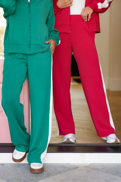 Scuba Elastic Waist Pants with Side Stripe