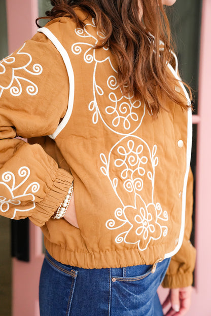 Embroidered Quilted Long Sleeve Jacket