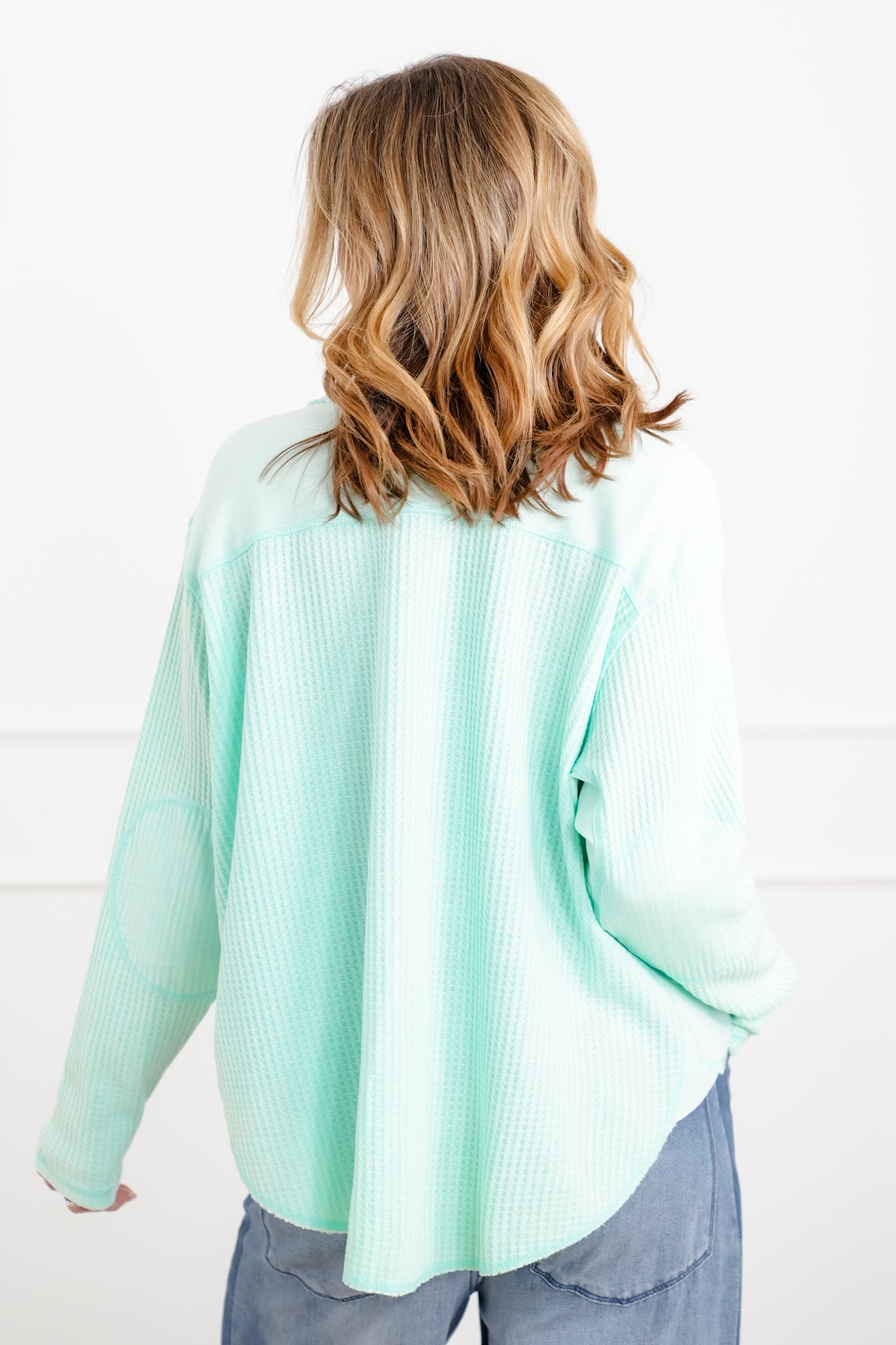 Long Sleeve Waffle Knit Button Down Top