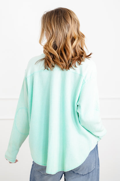 Long Sleeve Waffle Knit Button Down Top