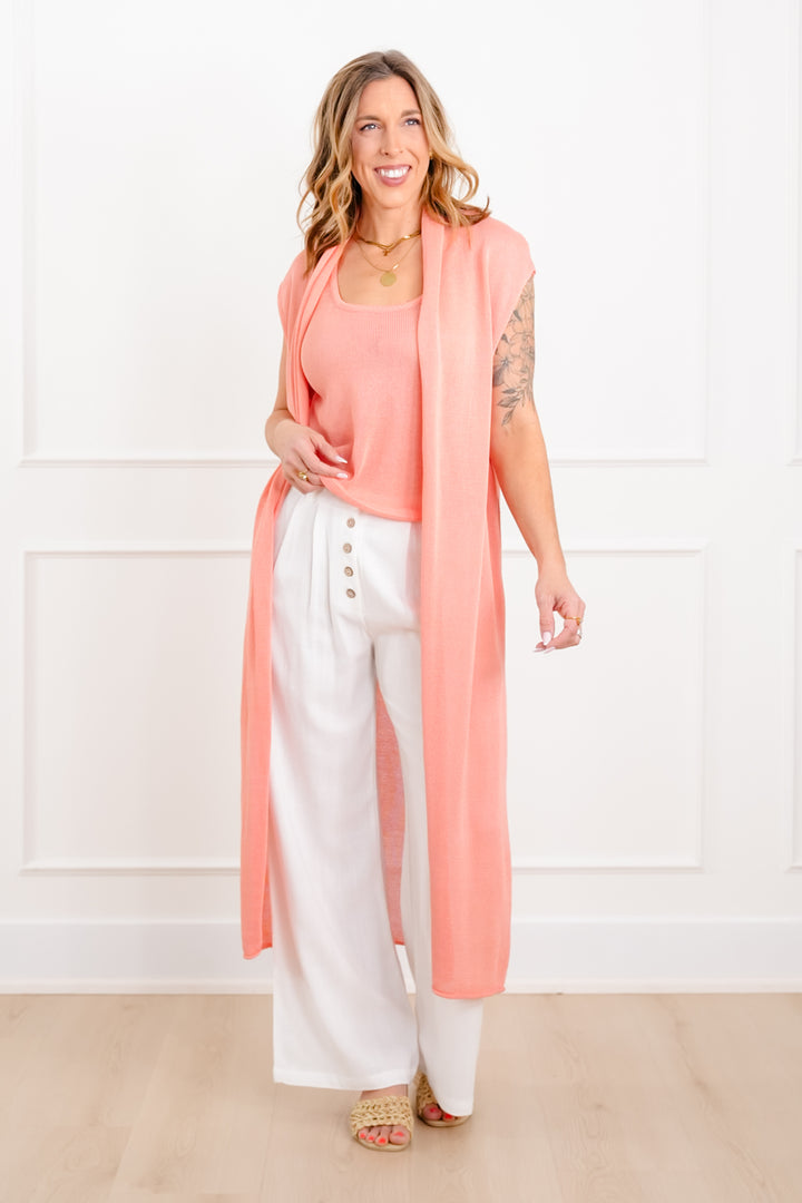 Knit Sleeveless Long Cardigan and Tank Top Set