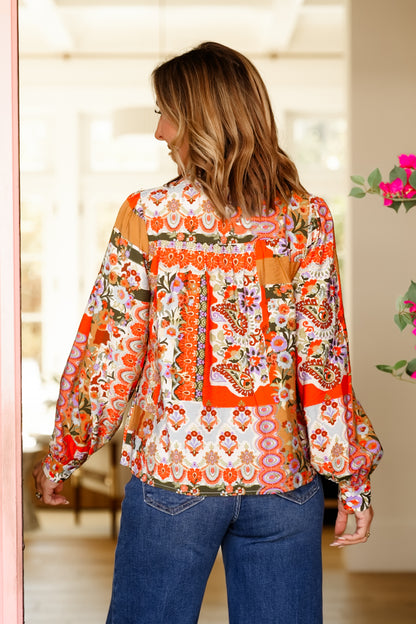 Long Sleeve Tie At The Neck Floral Print Top