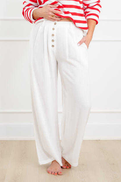 Linen Blend High Waist Button Fly Palazzo Pants
