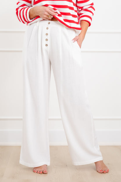 Linen Blend High Waist Button Fly Palazzo Pants