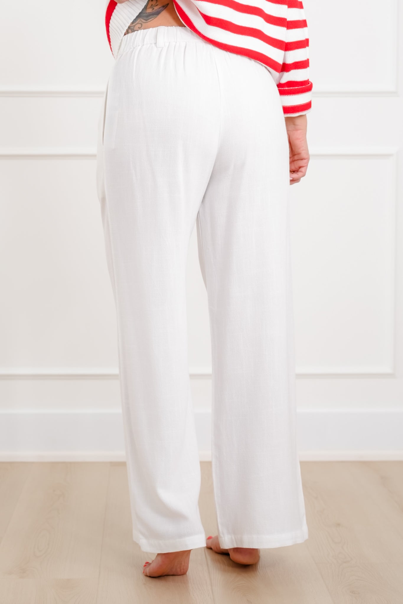 Linen Blend High Waist Button Fly Palazzo Pants