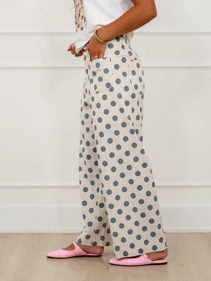 Polka Dot Print Elastic Back Wide Leg Pants