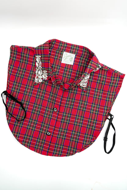 Red Plaid Button Down Collar With Diamond Studs
