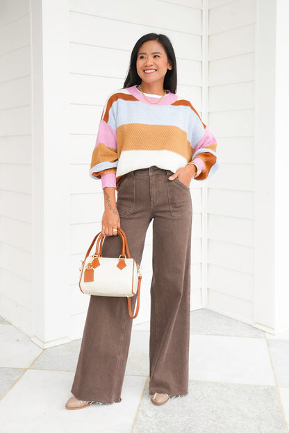 Plus/Reg Color Block Wide Stripe Long Sweater