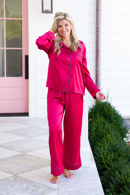 Satin Long Sleeve Top and Pants Lounge Set