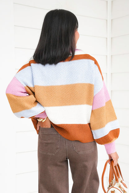 Plus/Reg Color Block Wide Stripe Long Sweater