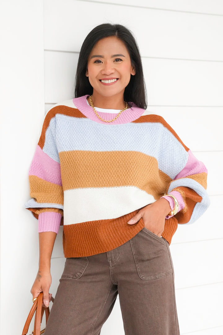 Plus/Reg Color Block Wide Stripe Long Sweater