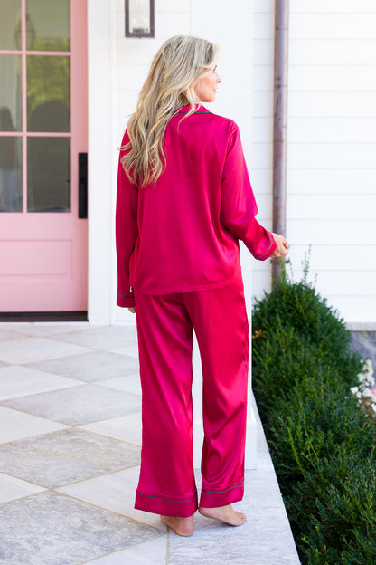 Satin Long Sleeve Top and Pants Lounge Set
