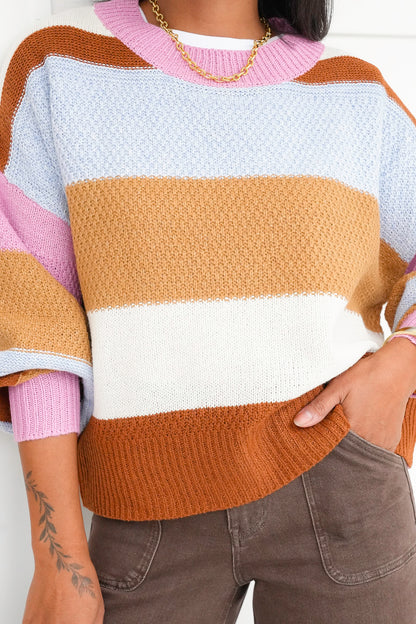 Plus/Reg Color Block Wide Stripe Long Sweater