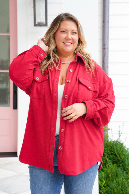 Plus/Reg Long Sleeve Button Down Knit Shacket