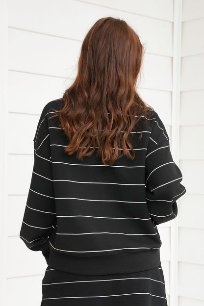 Plus/Reg Scuba Stripe Long Sleeve Quarter Zip Top