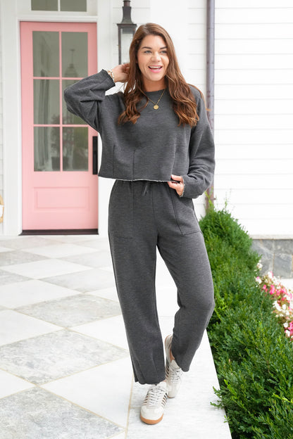 Heathered Long Sleeve Pullover with Dart Accent