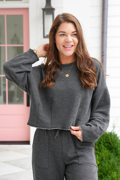 Heathered Long Sleeve Pullover with Dart Accent