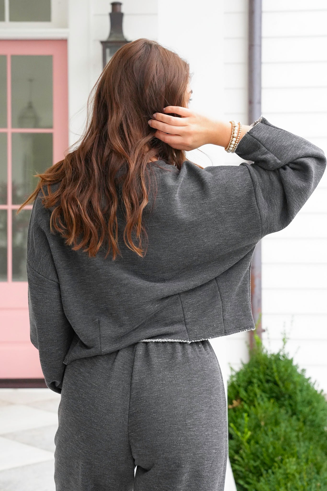 Heathered Long Sleeve Pullover with Dart Accent