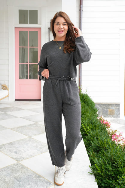 Heathered Elastic Waist Sweatpants with Front Patch Pocket
