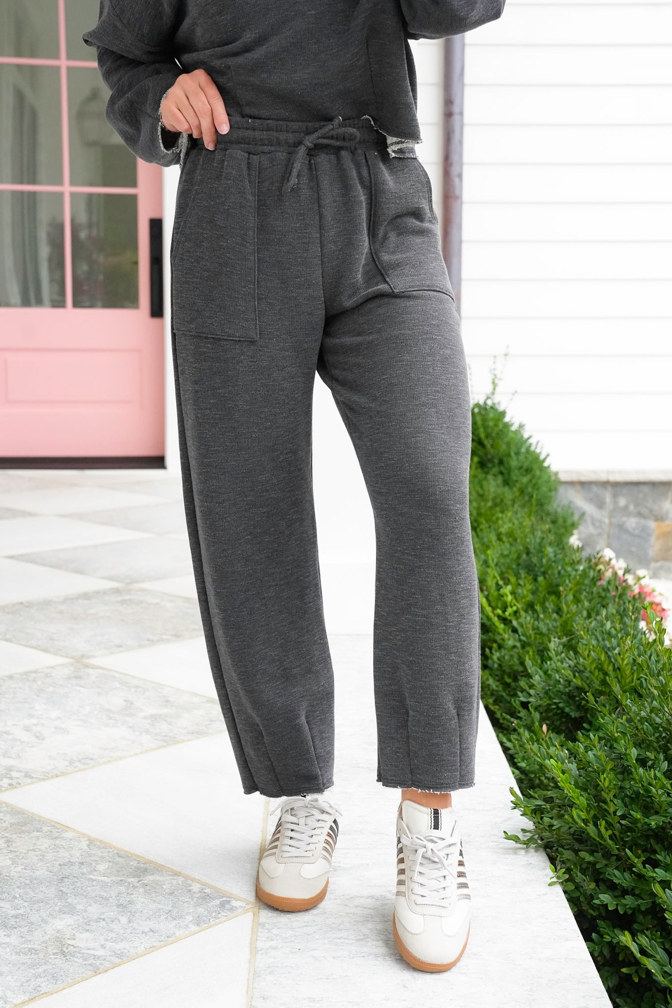 Heathered Elastic Waist Sweatpants with Front Patch Pocket