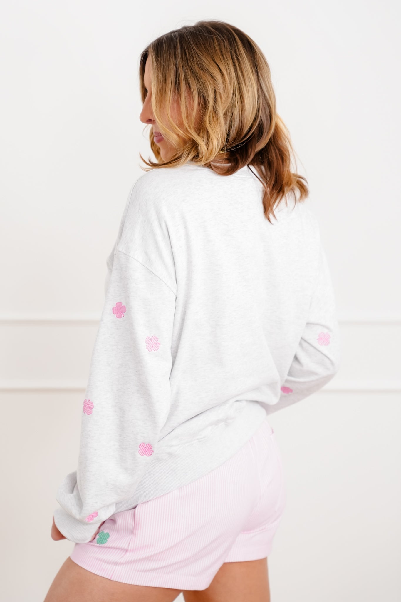 Long Sleeve Embroidered "Lucky" Pullover Sweatshirt