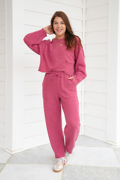 Heathered Elastic Waist Sweatpants with Front Patch Pocket