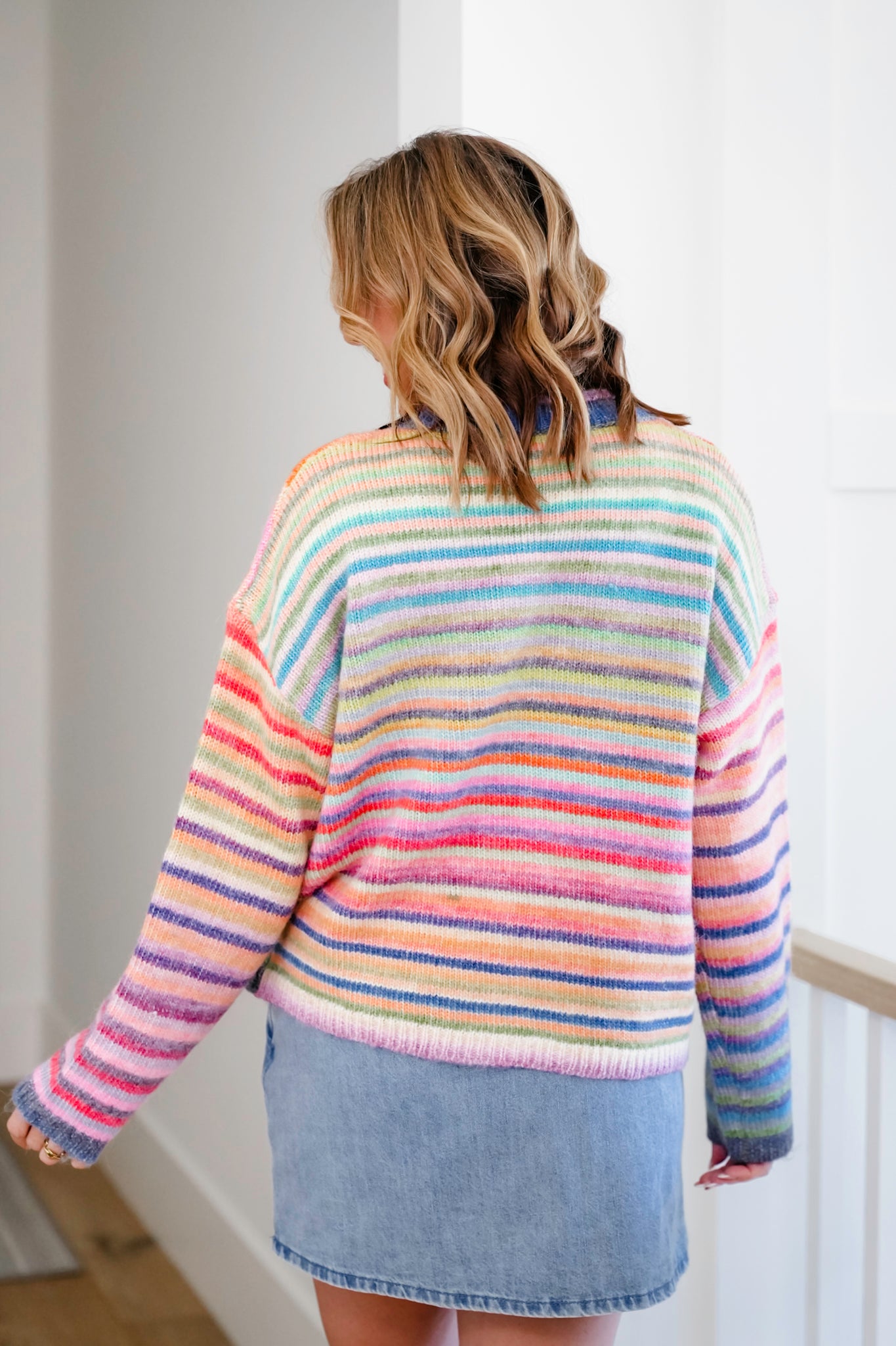 Rainbow Stripe Long Sleeve Button Down Cardigan
