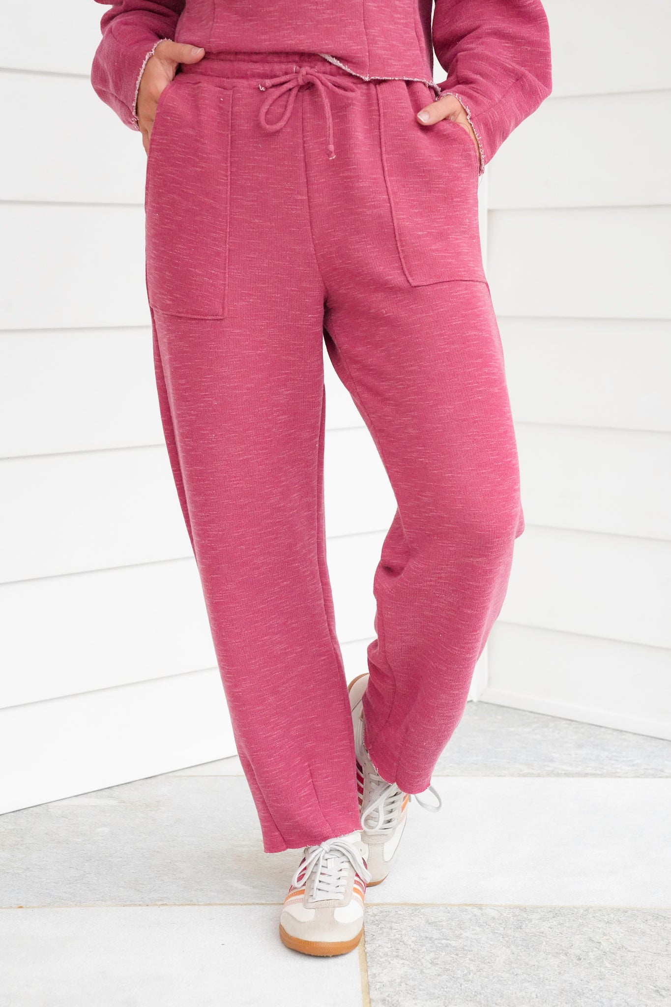 Heathered Elastic Waist Sweatpants with Front Patch Pocket