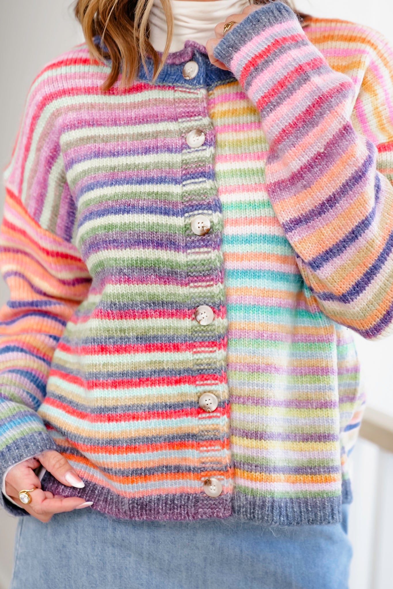 Rainbow Stripe Long Sleeve Button Down Cardigan