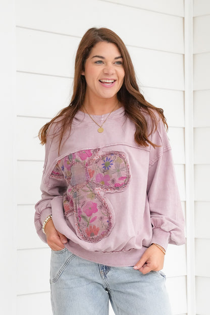 Flower Patch Long Sleeve Pullover Hoodie