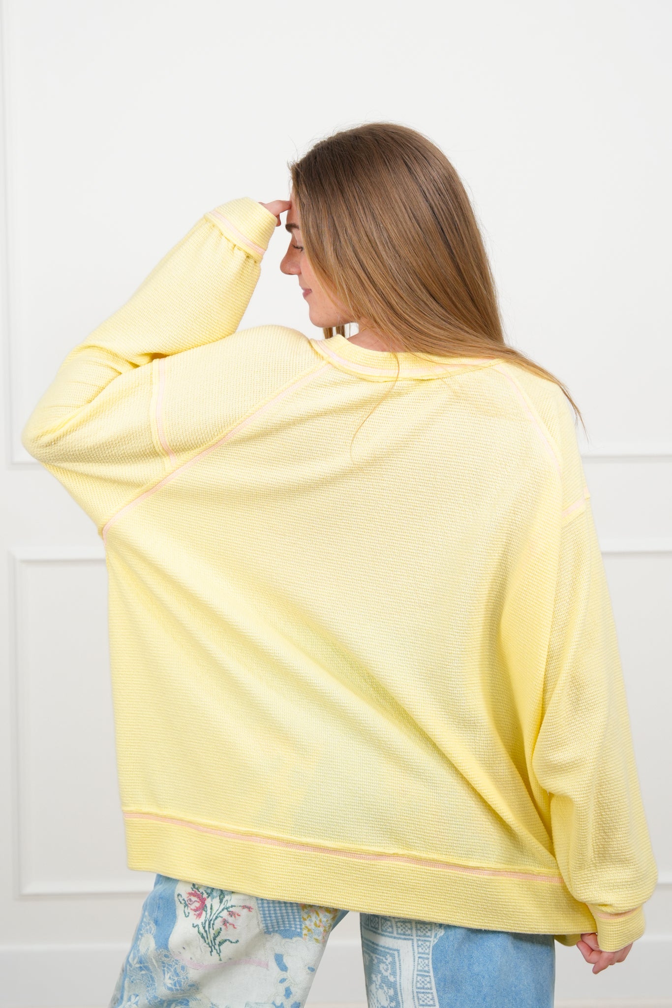 Solid Long Sleeve Knit Top with Reverse Seams