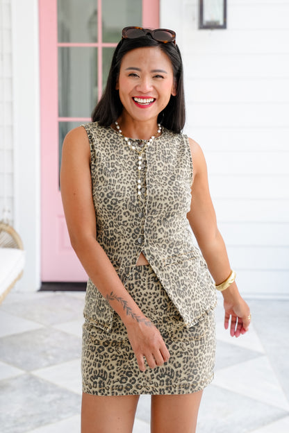 Leopard Print Snap Button Down Vest