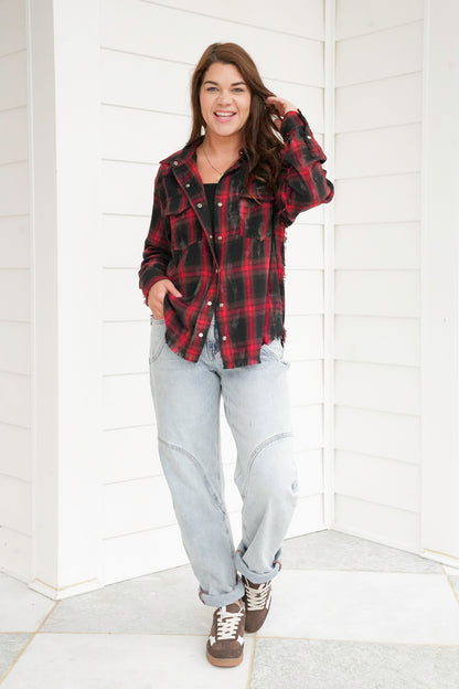 Plus/Reg Plaid Long Sleeve Button Down Top