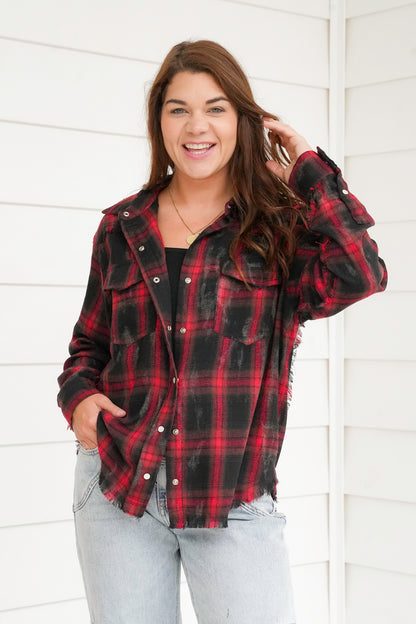 Plus/Reg Plaid Long Sleeve Button Down Top