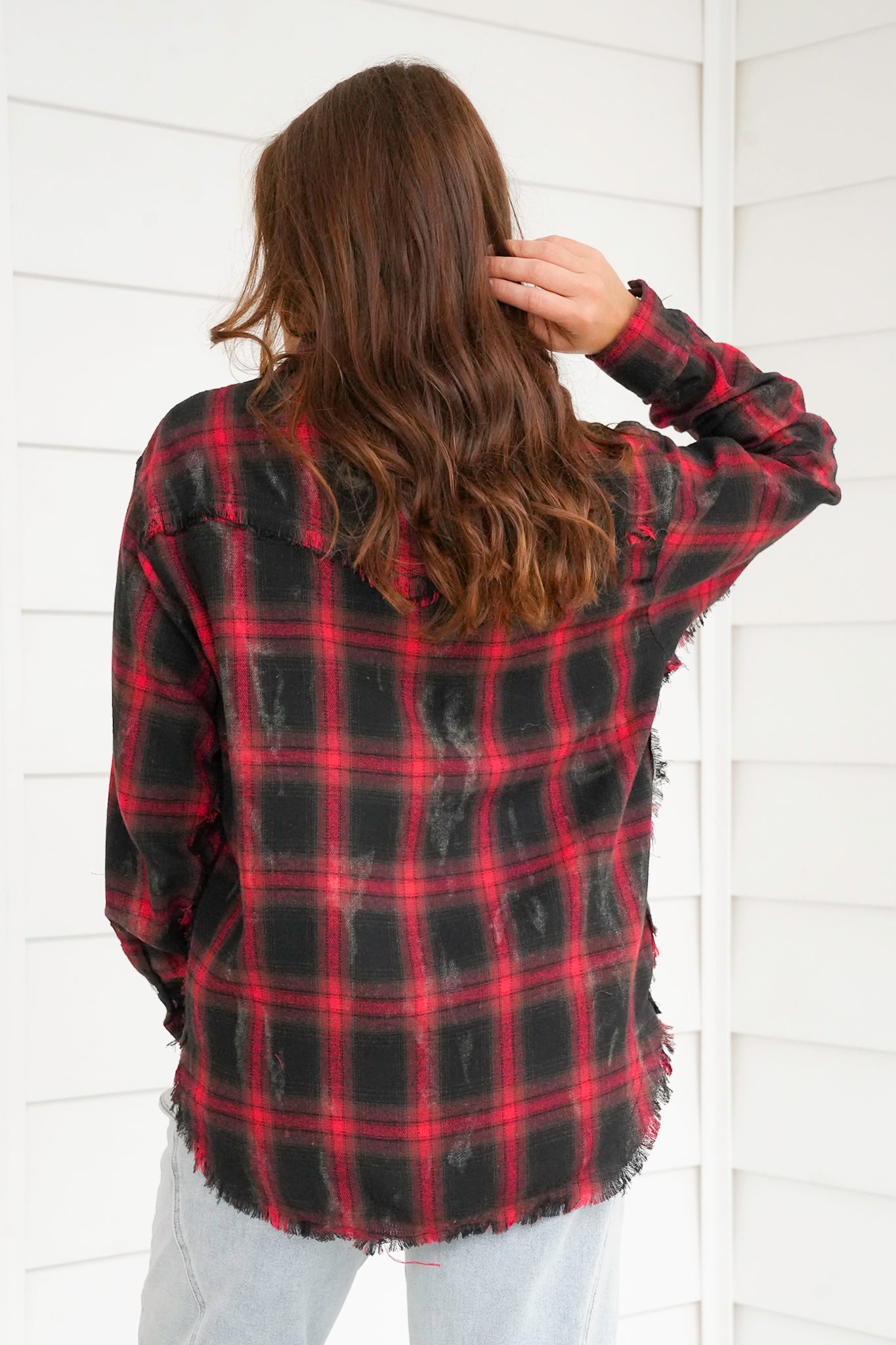 Plus/Reg Plaid Long Sleeve Button Down Top