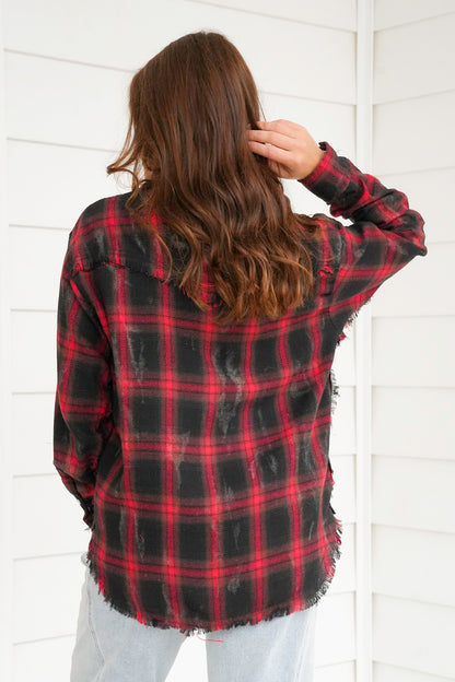 Plus/Reg Plaid Long Sleeve Button Down Top