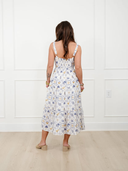 Plus/Reg Tropical Print Sleeveless Tiered Midi Dress