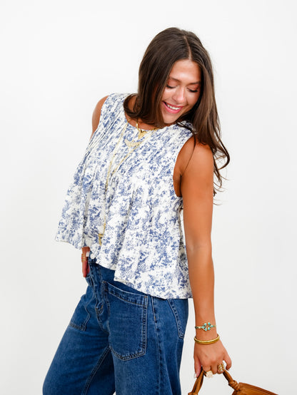 POL Floral Print Sleeveless Gauze Top