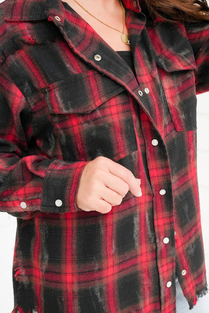 Plus/Reg Plaid Long Sleeve Button Down Top