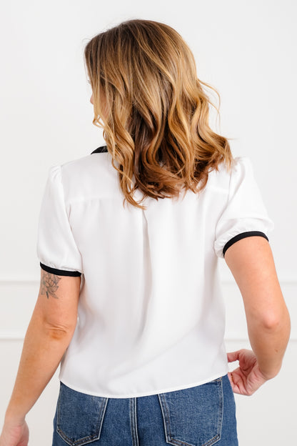 Short Sleeve Collared Button Down Blouse