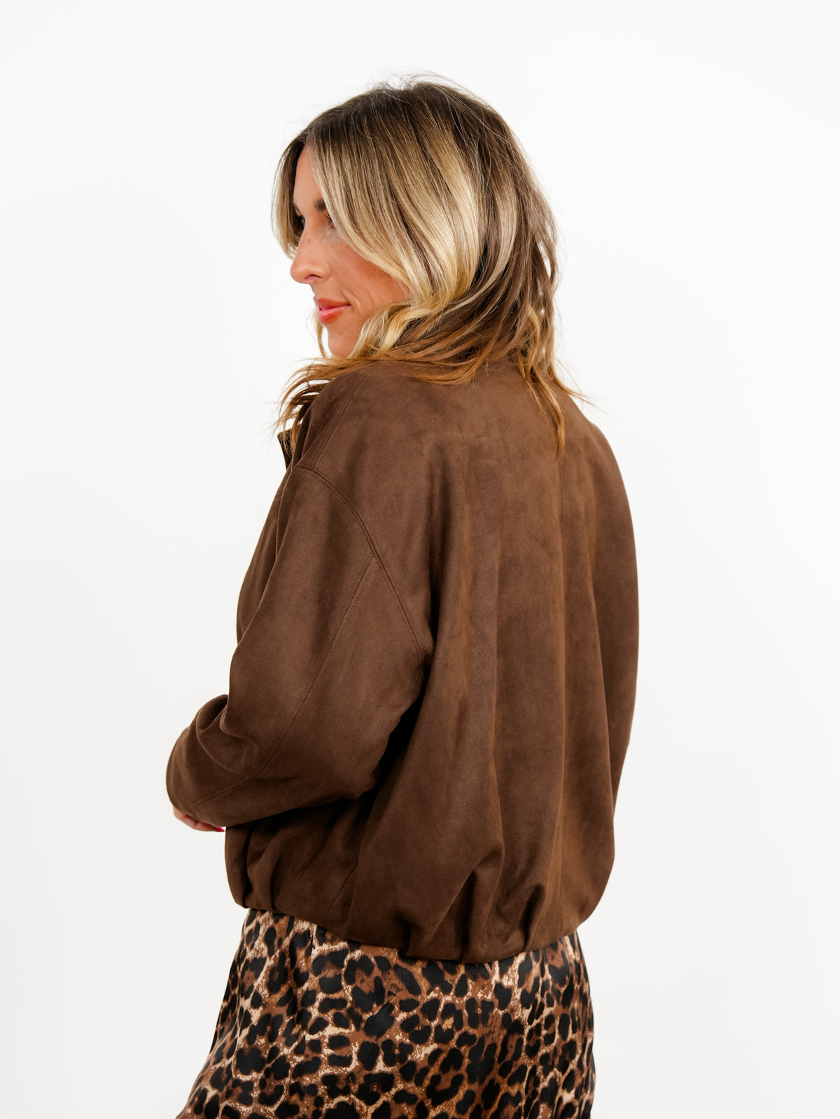 Vegan Suede Long Sleeve Bubble Hem Jacket - Freckled Poppy