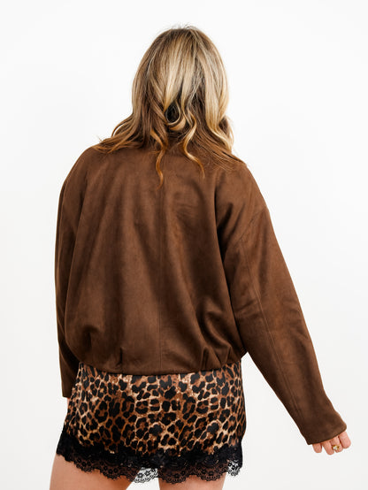 Vegan Suede Long Sleeve Bubble Hem Jacket - Freckled Poppy