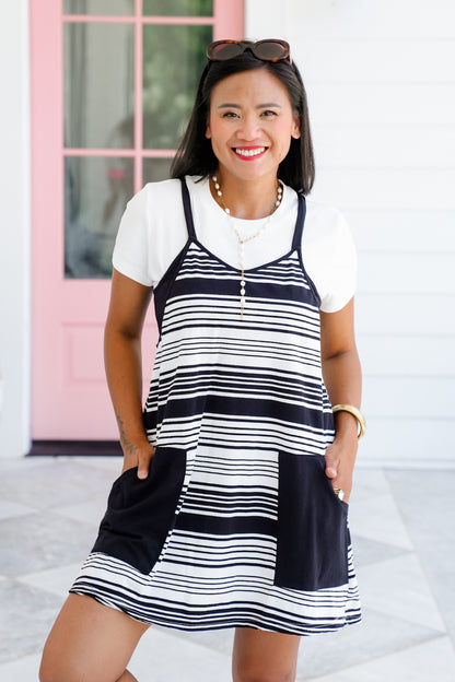 Stripe Sleeveless Mini Dress with Shorts