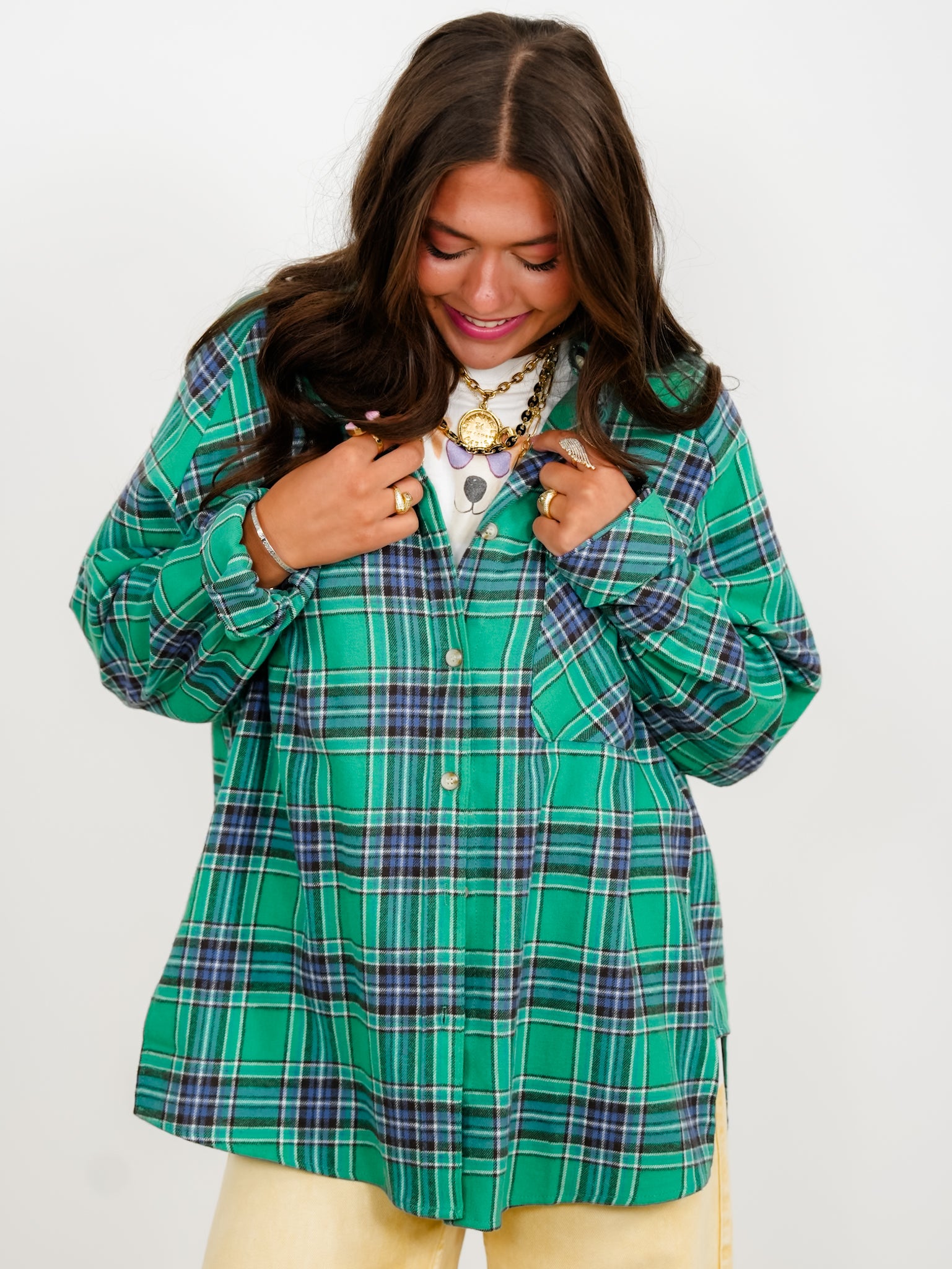 Plaid Long Sleeve Button Down Top - Freckled Poppy